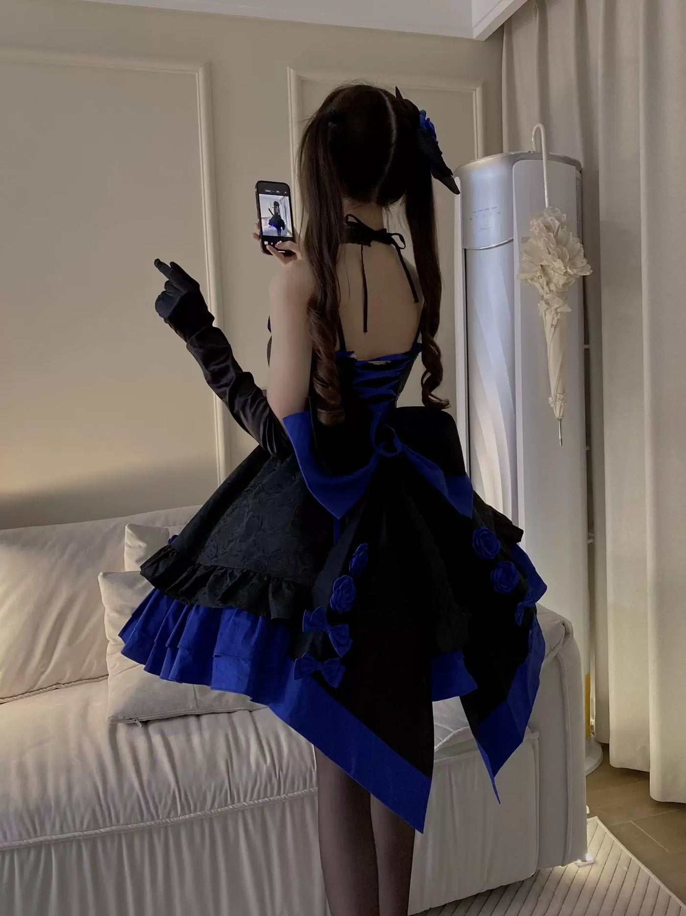 Creamy - Blue Rose - Black and Blue Dress with Blue Rose Accents