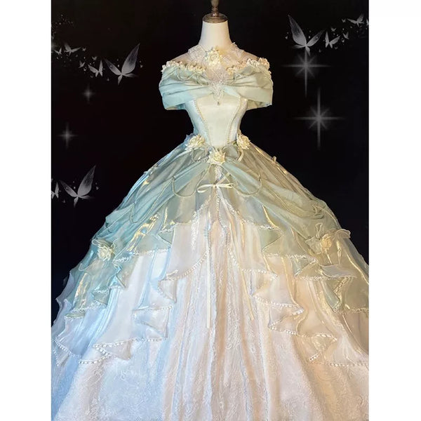 Flora Muse - Rose Encounter - Long green off-shoulder ballgown Lolita