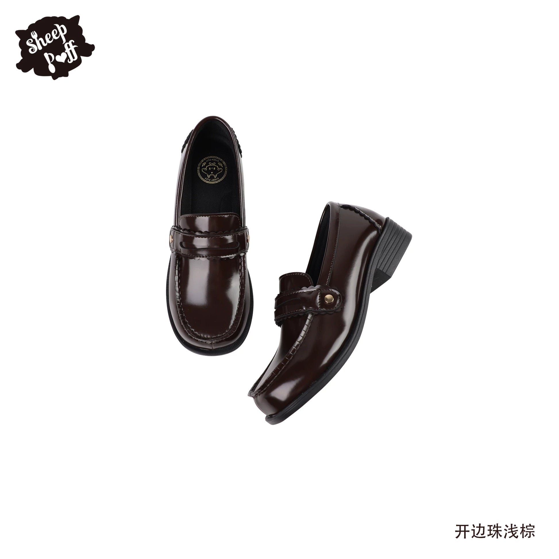 Sheep Puff Lolita shoes with decorative bows and lace detailing, designed for stylish sheep puff JK uniform outfits