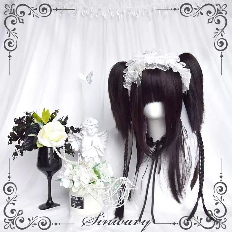 Sinwavy - Gothic Lolita Wig Black Natural - Hair With Ponytails & Braids Wig