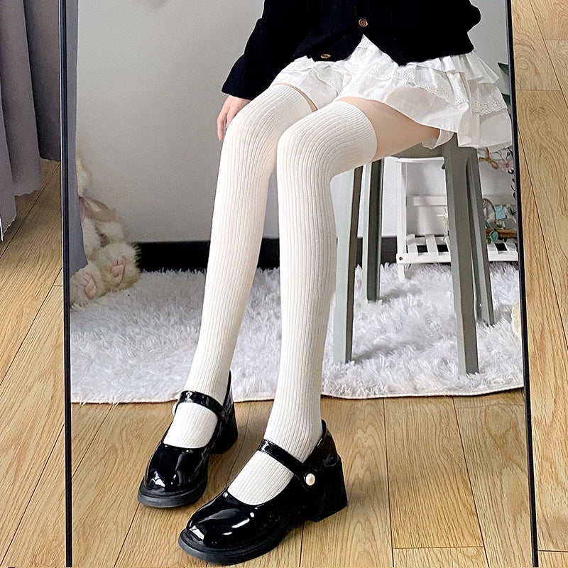 Floral Milk Cat - Autumn-Winter JK - Vertical-Stripe Socks in Over-Knee and Calf Lengths