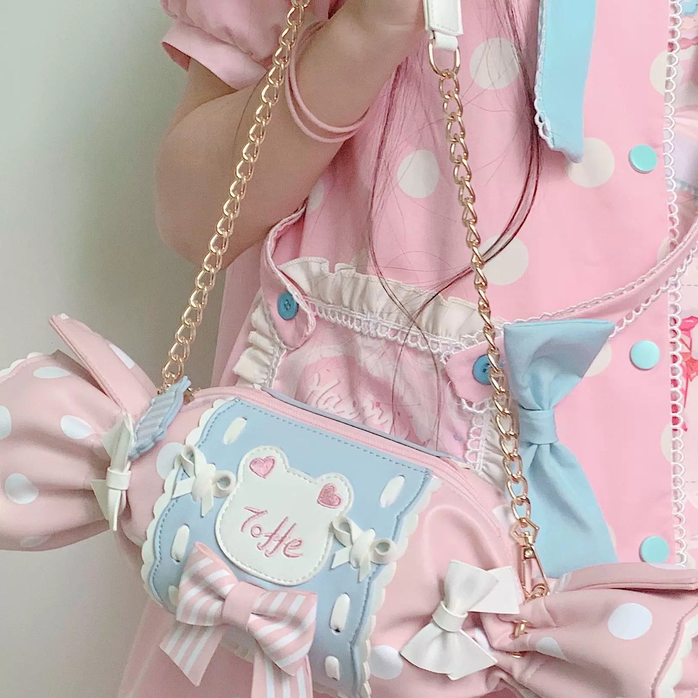 Milk Tea Bear - Candy - Powder Blue Crossbody Bag with Oversized Bows