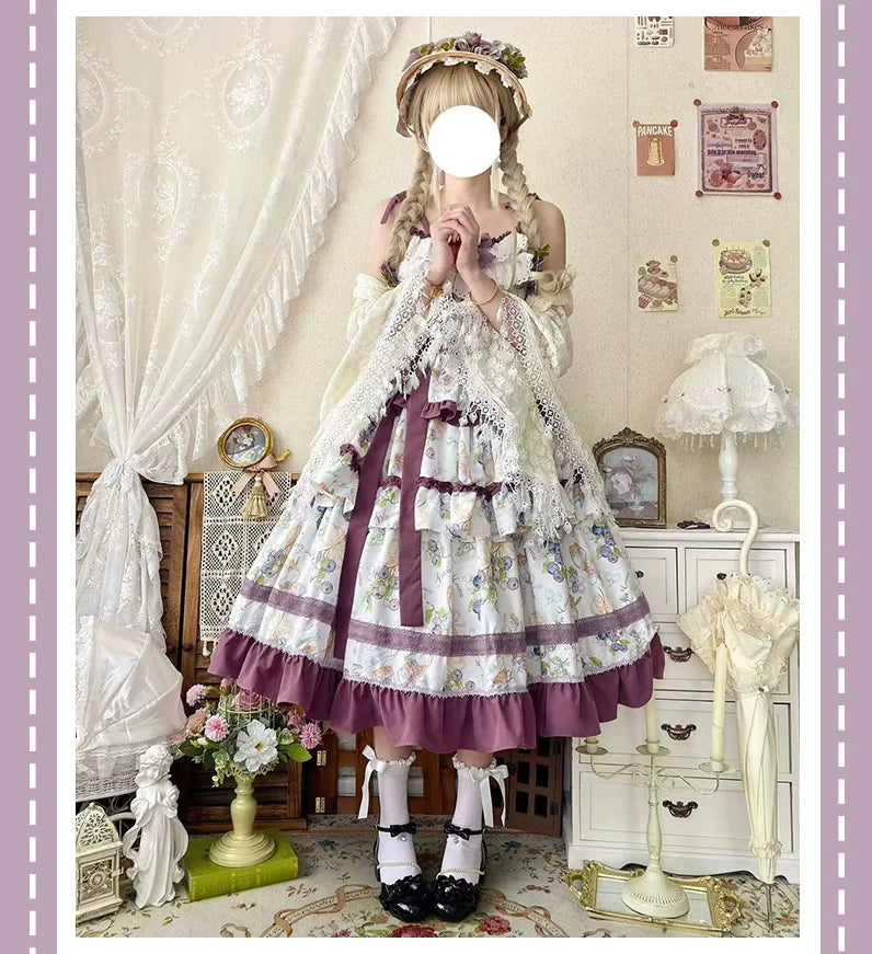 Qianmu - Blueberry Midsummer - Country Lolita Tiered JSK, Blueberry Print