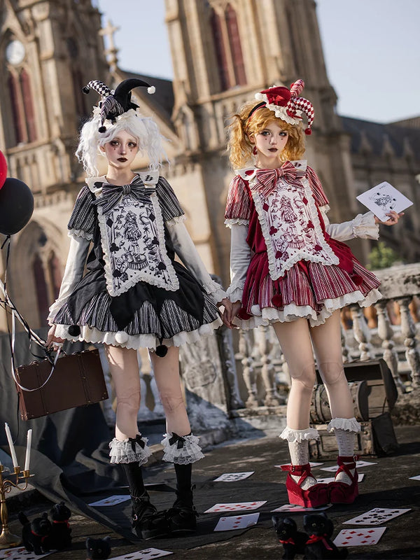 With PUJI - Puppet Mask - Clown Inspired Gothic Lolita OP Dress, Loose Fit product view