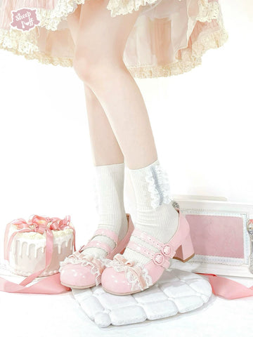 Sheep Puff Tiramisu Mid Heel Lolita Shoes featuring soft puff design and elegant mid heel for a stylish, feminine look.