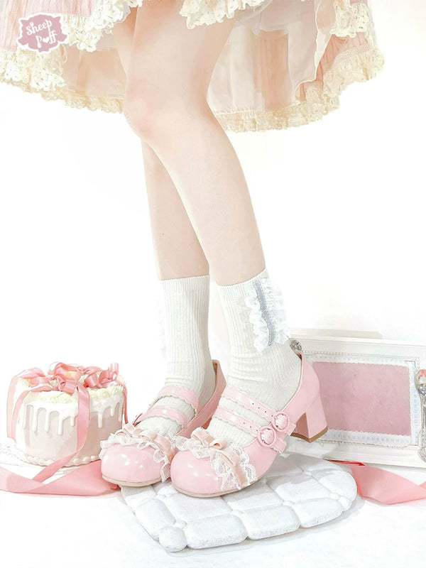 Sheep Puff Tiramisu Mid Heel Lolita Shoes featuring soft puff design and elegant mid heel for a stylish, feminine look.