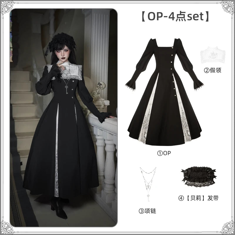 With PUJI - Raven's Night Song - Oriental Aesthetics Gothic Lolita Dress Set detail view 7