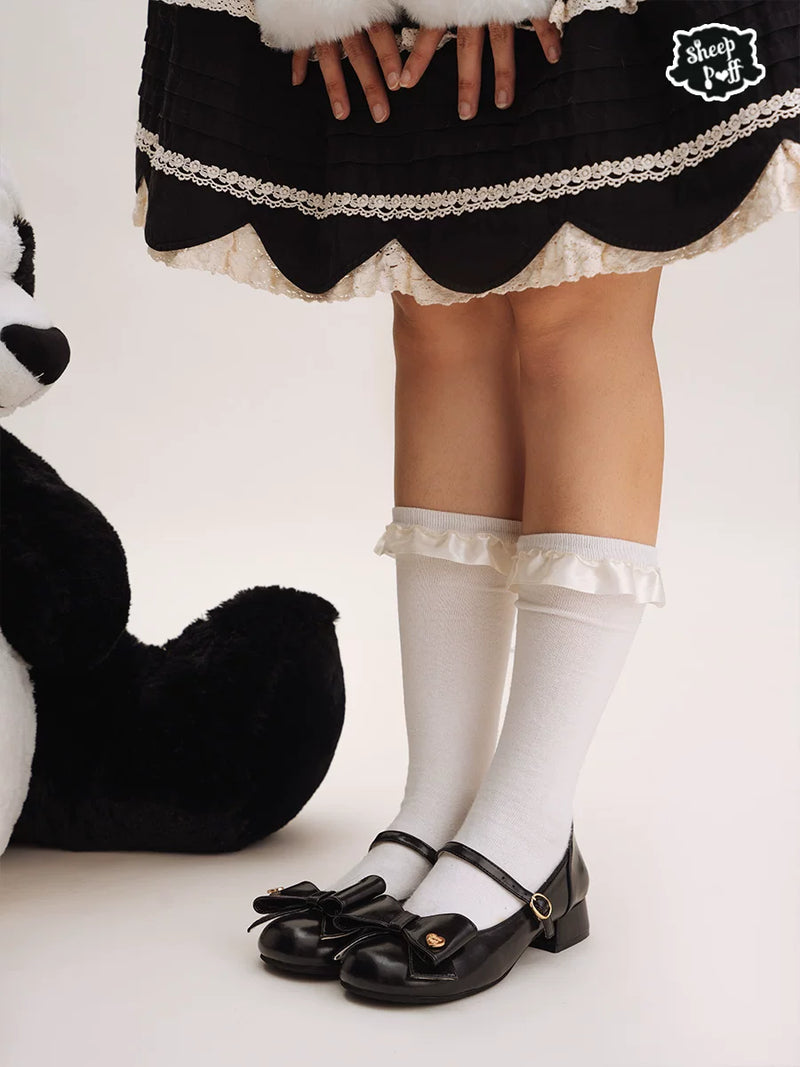Sheep Puff Sheep Puff fondant bow low heel Lolita shoes with cute sheep detailing and comfortable design.