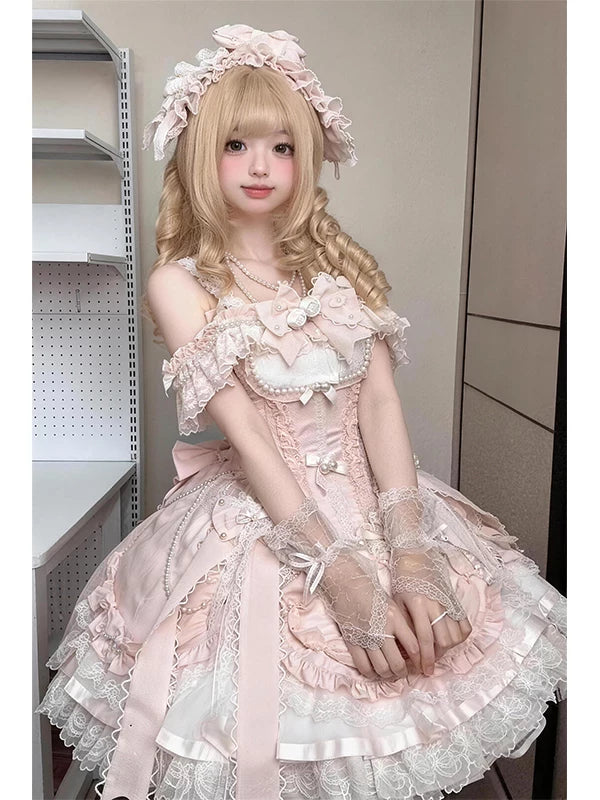 Creamy - Pink Ballet Princess - Pink JSK Dress Set with Long Train