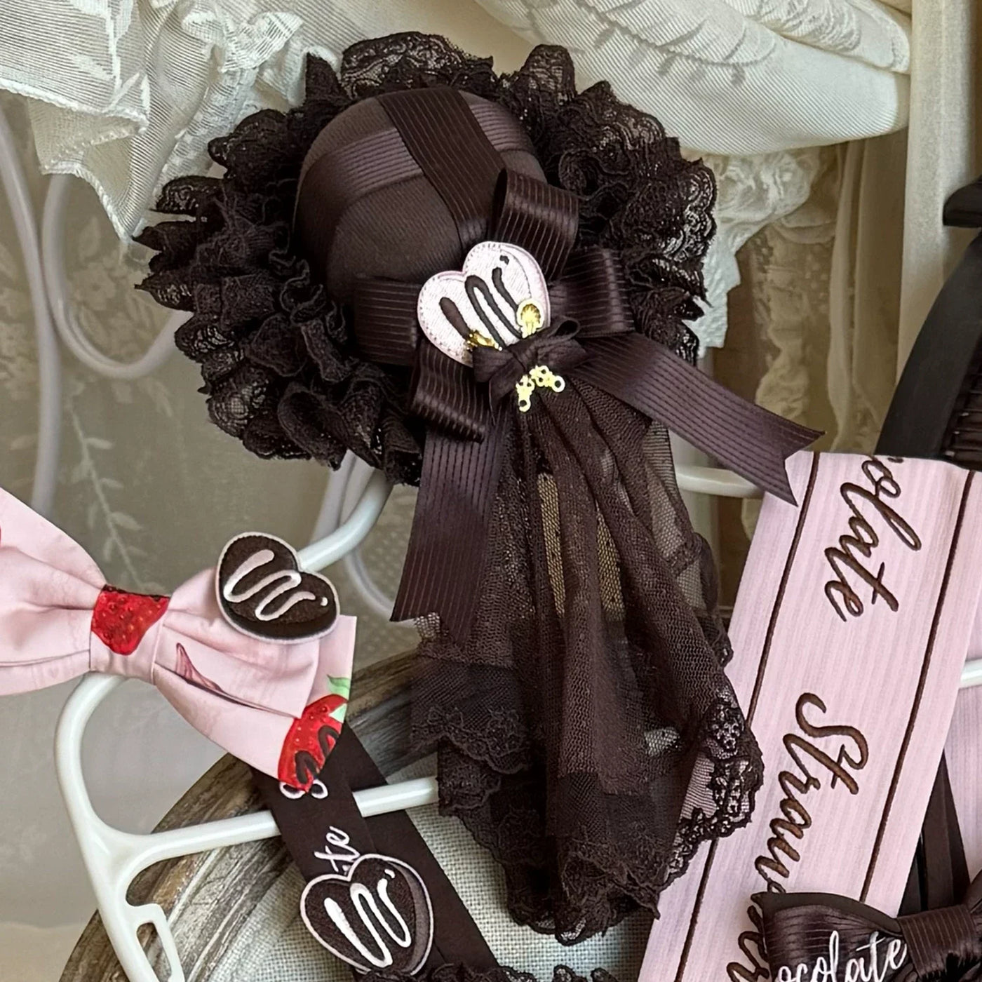 DreamWhale - Strawberry Chocolate Lovers - Sweet Lolita Embroidered Printed Accessory