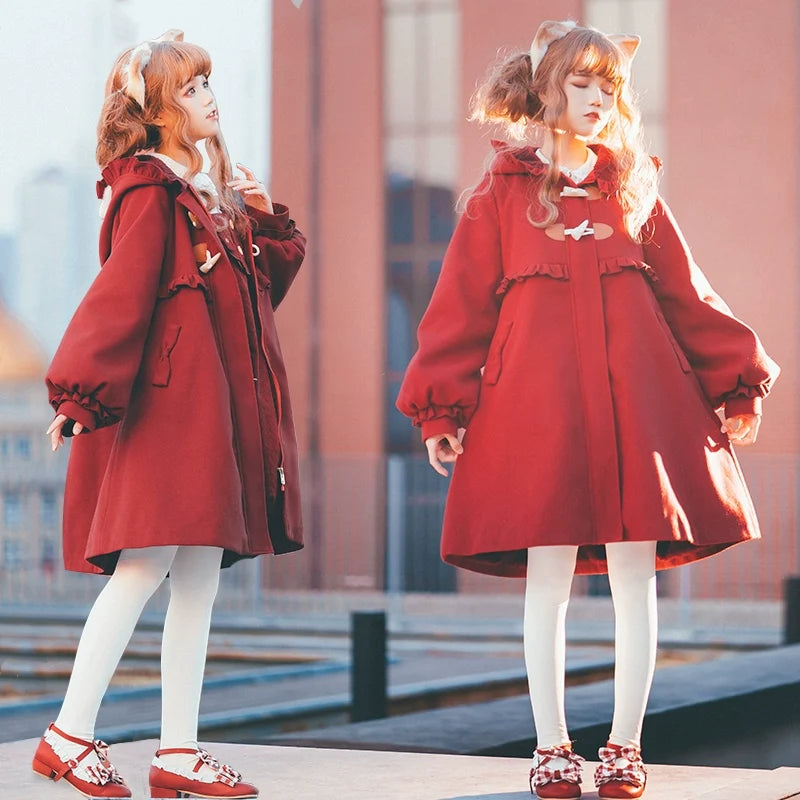 Fairy Cat - Winter Cat - Sweet Lolita coat with a ruffled cat-ear hood - product detail 4