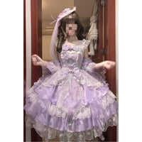 Purple Princess - JSK with Layered Ruffles - Purple JSK suspender dress + side clip + hand sleeves / S