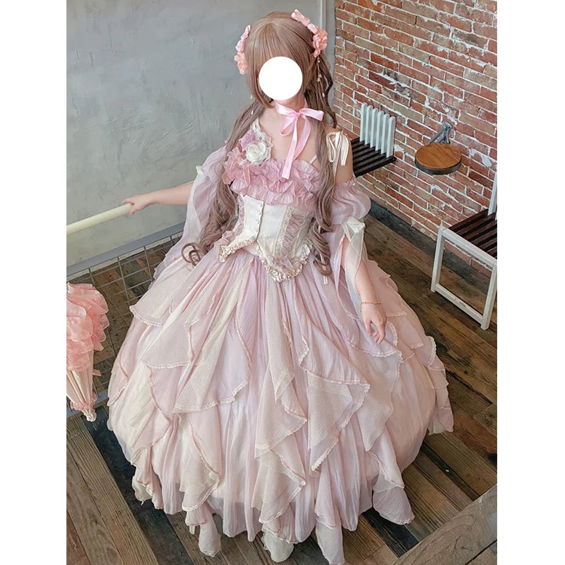 Flora Muse - Floral Lolita Ball Gown - Blue off-shoulder formal