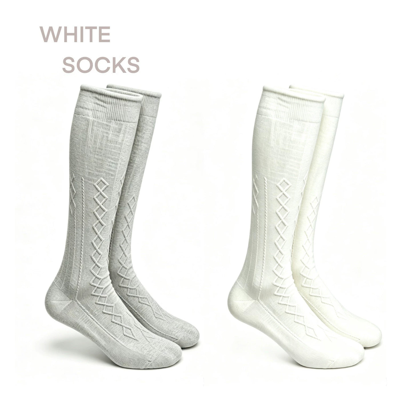 White Socks - Japanese Diamond - Diamond-Pattern Mid-Calf Slouch Socks