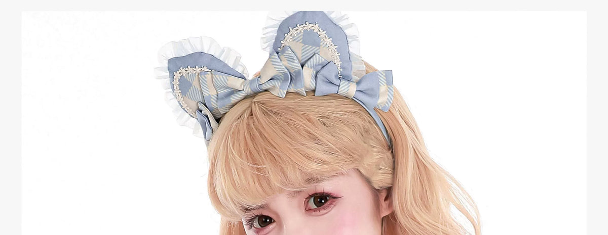 Chaton Jardin - Sunny Cat - Sweet Lolita cat-ear KC or dual-use flower brooch with plaid bow accents - product detail 7