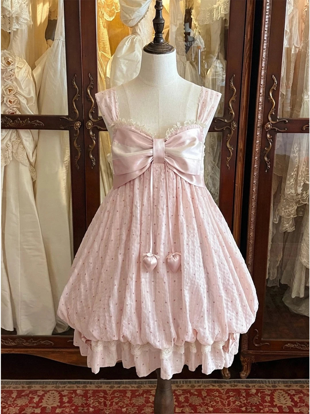 Creamy - Vintage Sweet - Two-piece cardigan and JSK dress set with a front bow