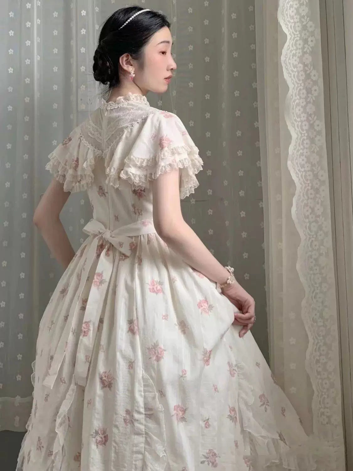 Sweetheart Dream Machine - Lullaby Edwardian Collar - Floral OP Dress with Lace Collar