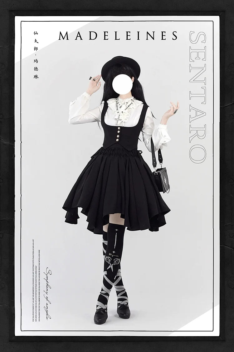 Sentaro - Pleated Irregular Knit Floral Slim - Fit Vest and Half Skirt Set SK Skirt
