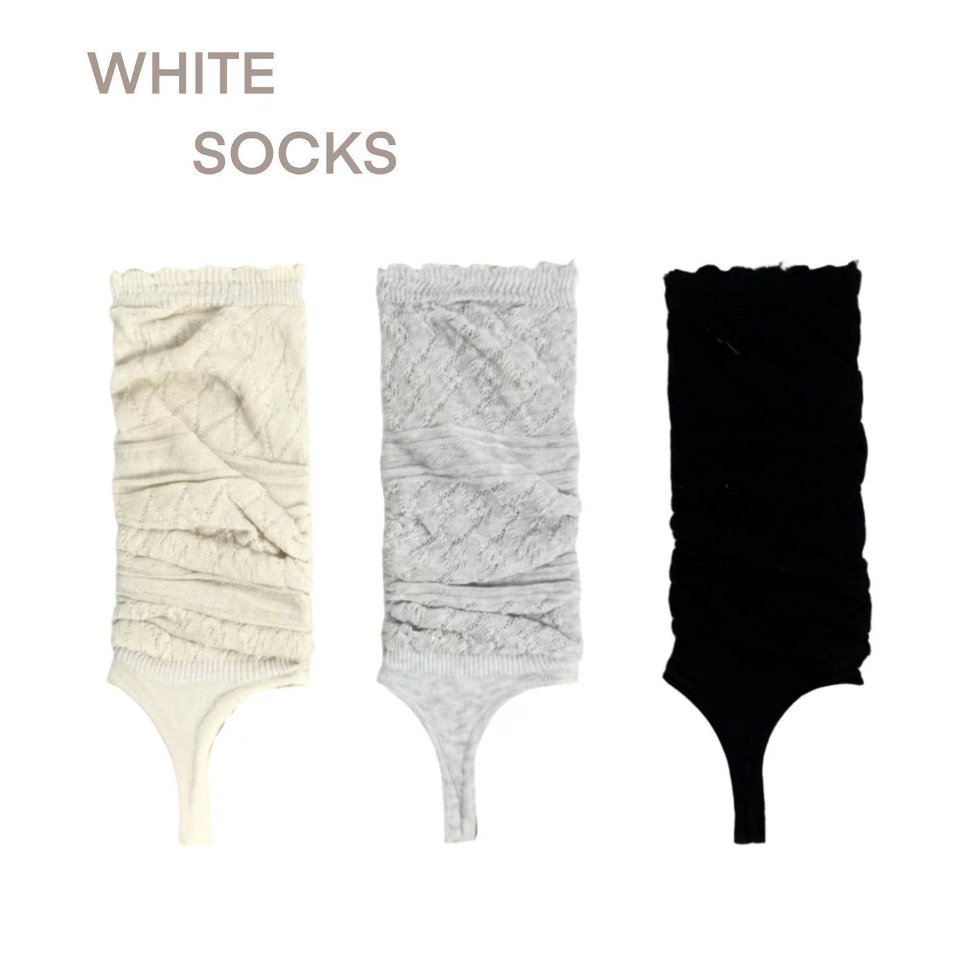 White Socks - Openwork Slouch - Cotton Knit Slouch Socks with Openwork Detail