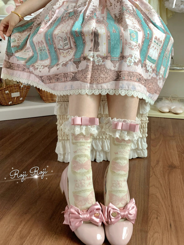 Roji Roji - Sweet Lolita Cotton Socks - Detachable Cuff Bow Trim Socks