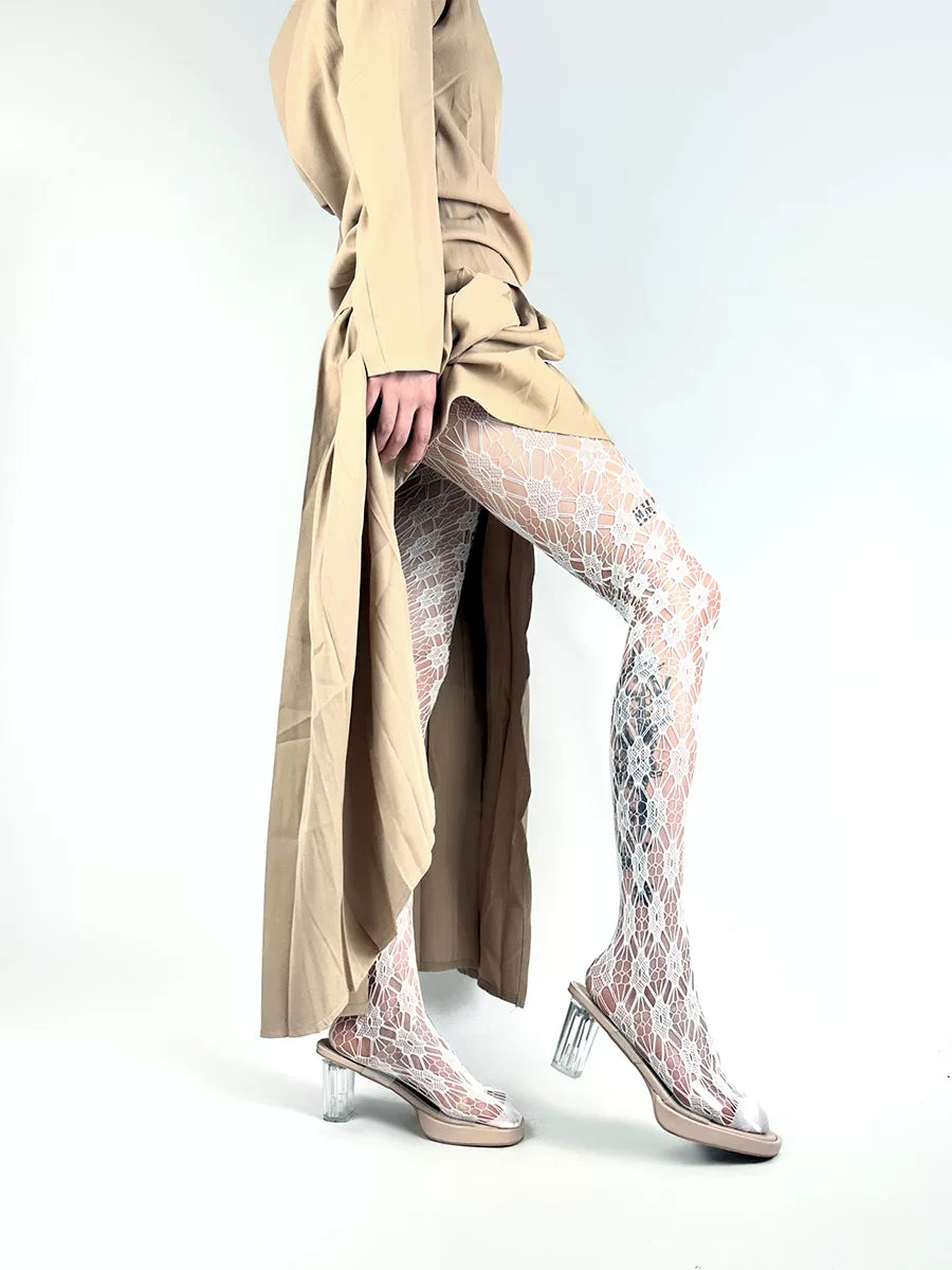 White Socks - Sakura Lattice - Lace Tights with an Openwork Floral Pattern