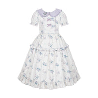 With PUJI - Breezy Summer - Country Lolita OP Dress, Print - Bellflower Bunny Print Purple OP - In Stock / S