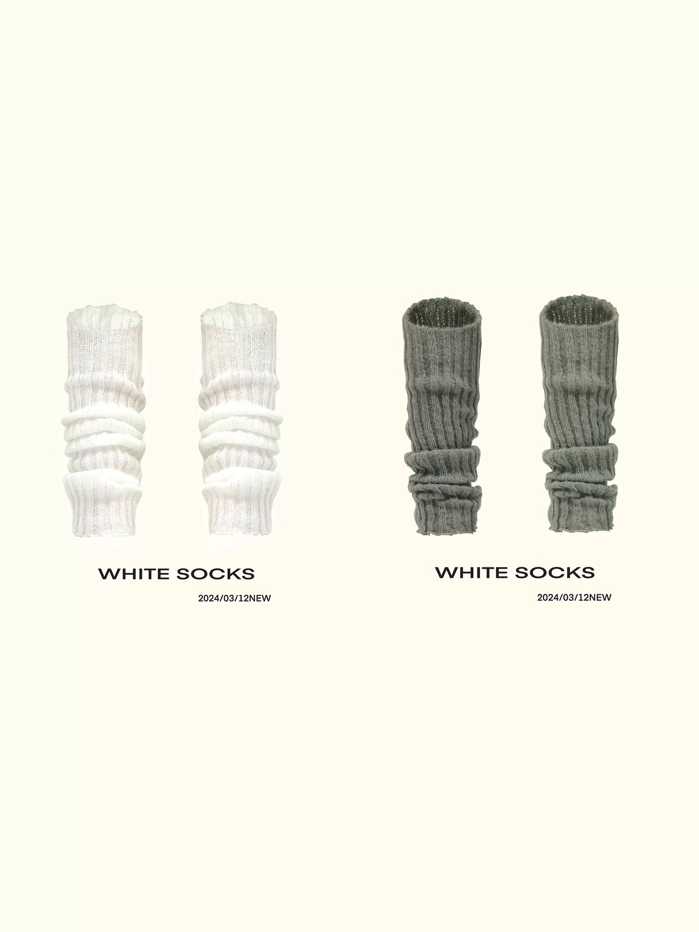 White Socks - Subculture Knit - Ribbed Slouch Socks with Folded Cuffs