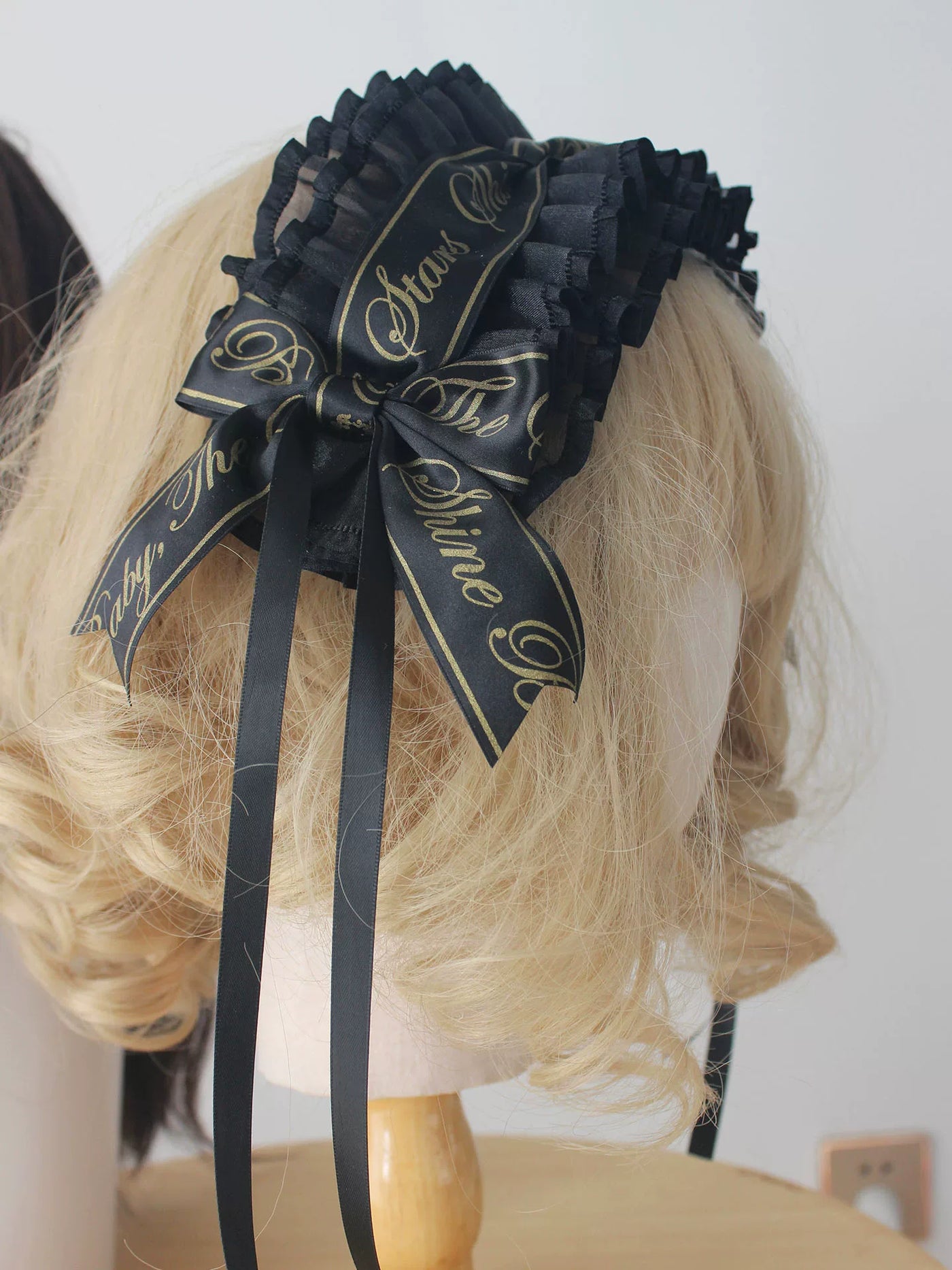 Deer Girl Handmade - 18th Anniversary Dream Bow - Black-and-Gold Headwear and Accessory Selection with Ruffled Details