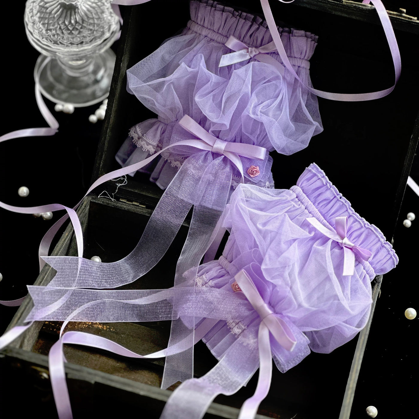 tonight Lost Dreamland purple lace and ribbon accessory set with bows and sleeve covers