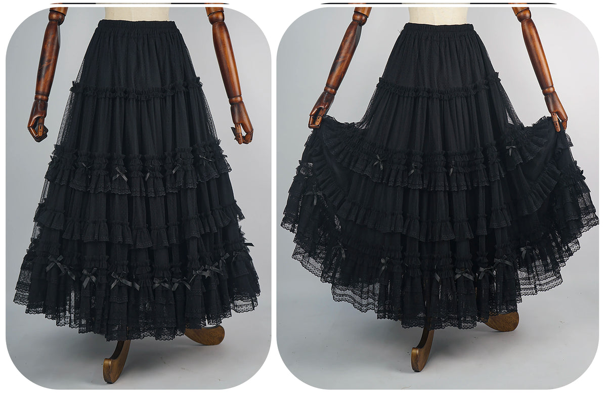 Suhua Yipai - Dotted Tulle - Tiered Lace Lolita Petticoat - detail view 8