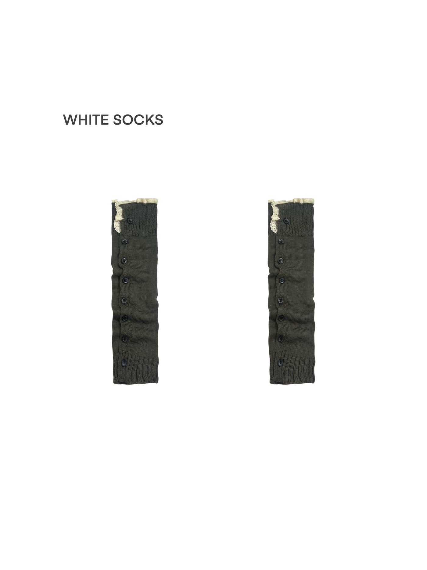 White Socks - Buttoned Scrunch Knit - Knit Leg Warmer Socks with Lace Trim and Buttons