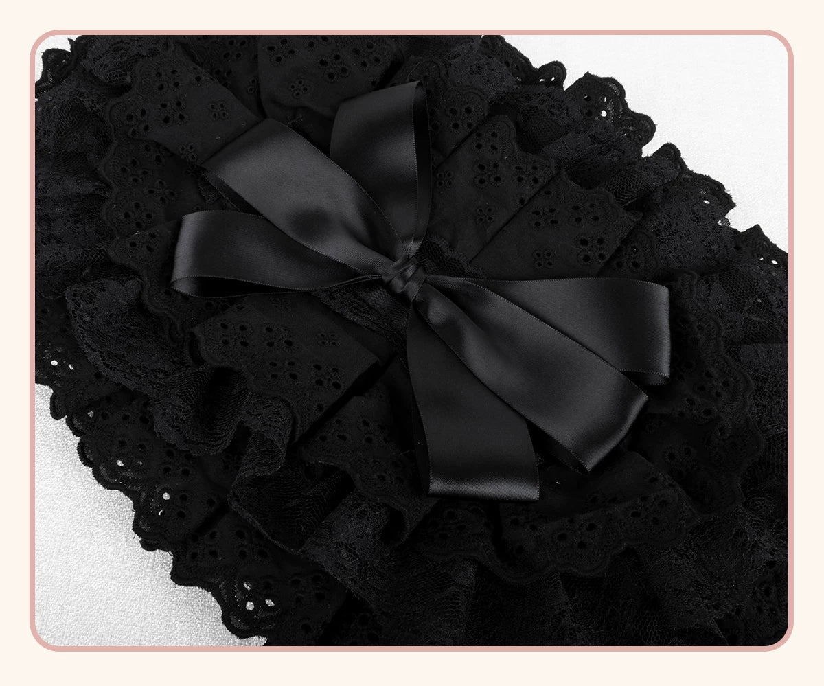 Stardust Rose - Gothic Lace - Black BNT Flat Hat with Layered Lace Trim