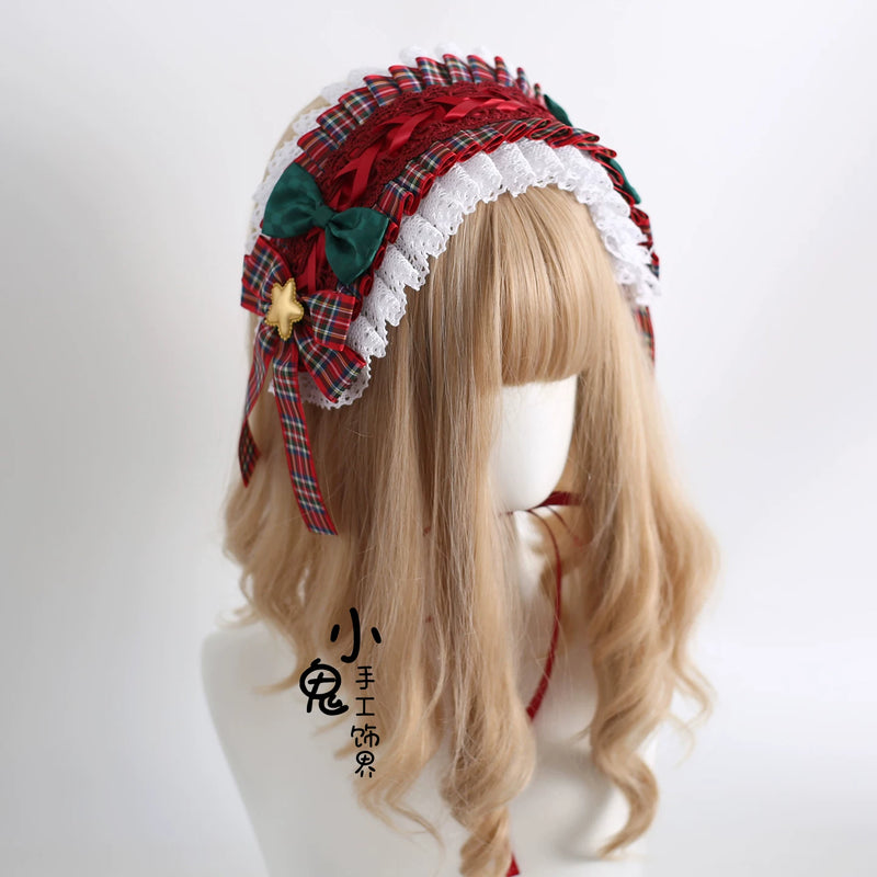 Christmas Bow Lace Lolita Headwear - Assorted Styles — No. 2 Star Headdress