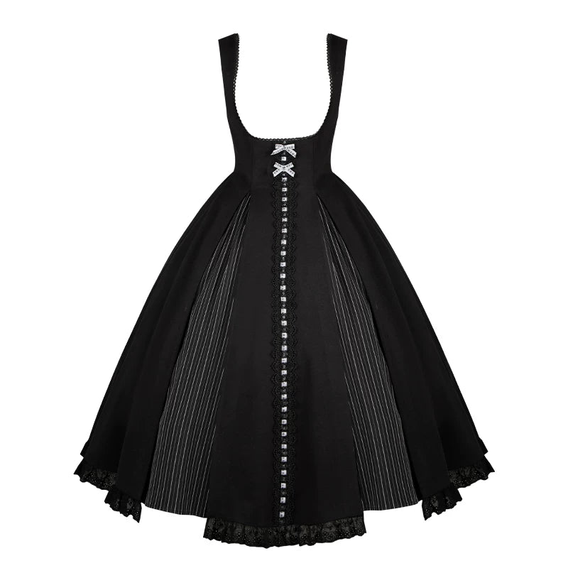 With PUJI - Monochrome Sonata - Classic Lolita Bust-supporting JSK Set, Piano Inspired detail view 7