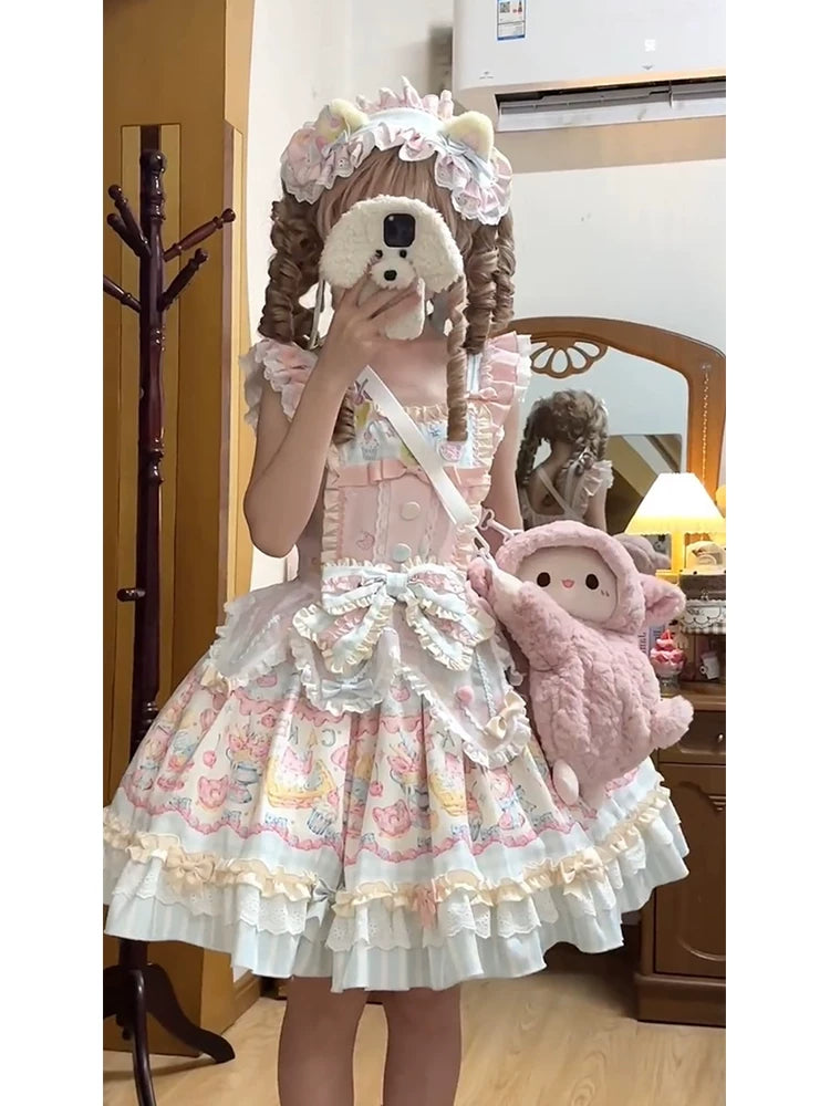 White Sugar Girl - Sweet Lolita Tiered Cake Skirt OP - Knee-length