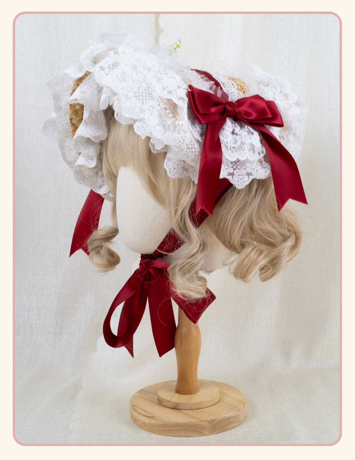 Stardust Rose - Garden Lace Bow - Flat Straw Hat with Lace Trim and Large Bow