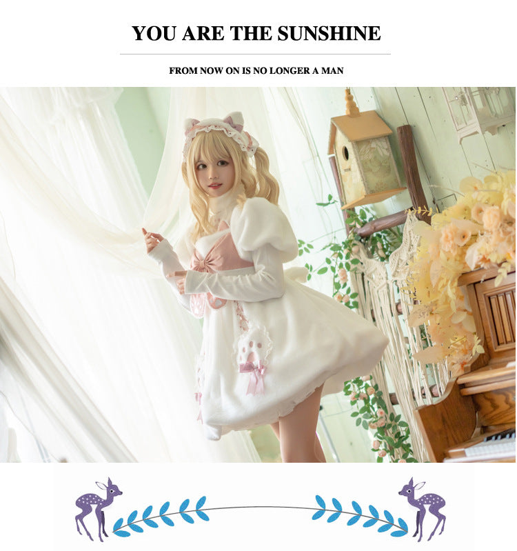 Eieyomi - Cat Planet - White-and-pink Lolita OP dress with cat-claw bows - product detail 9