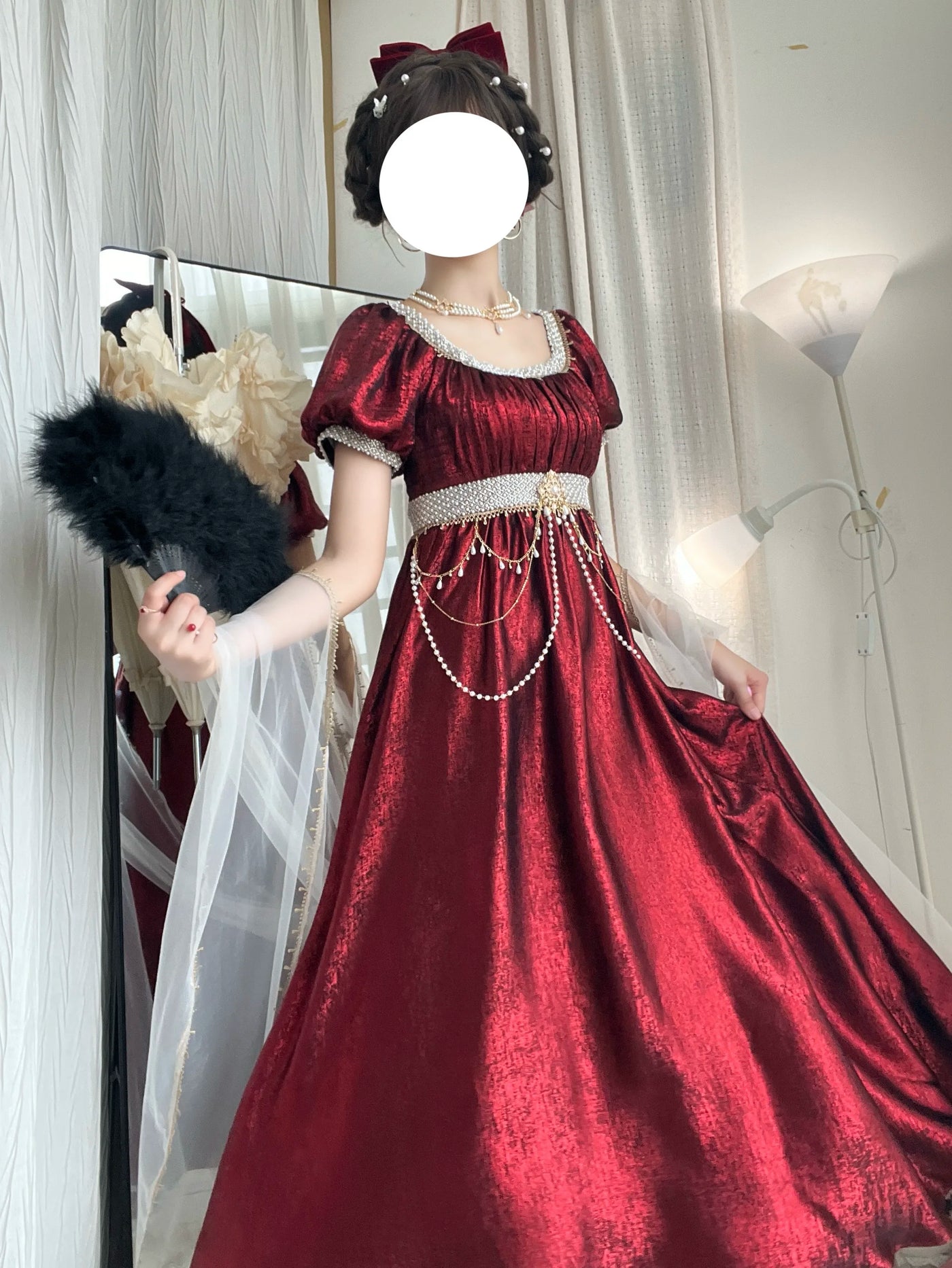Thousand Wood - Moonlight Amber - Long OP Dress with Empire Waist and Beaded Trim