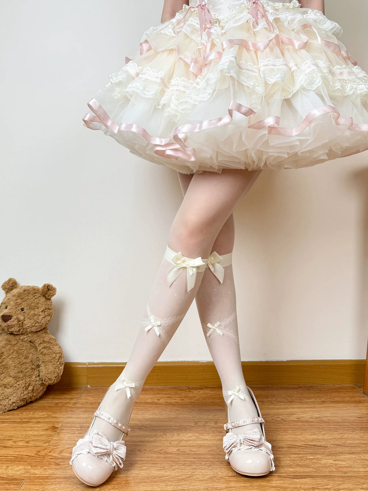 Chubby Bear Tales - Love Letter - Mid-Calf Socks with Lace Trim and Bows