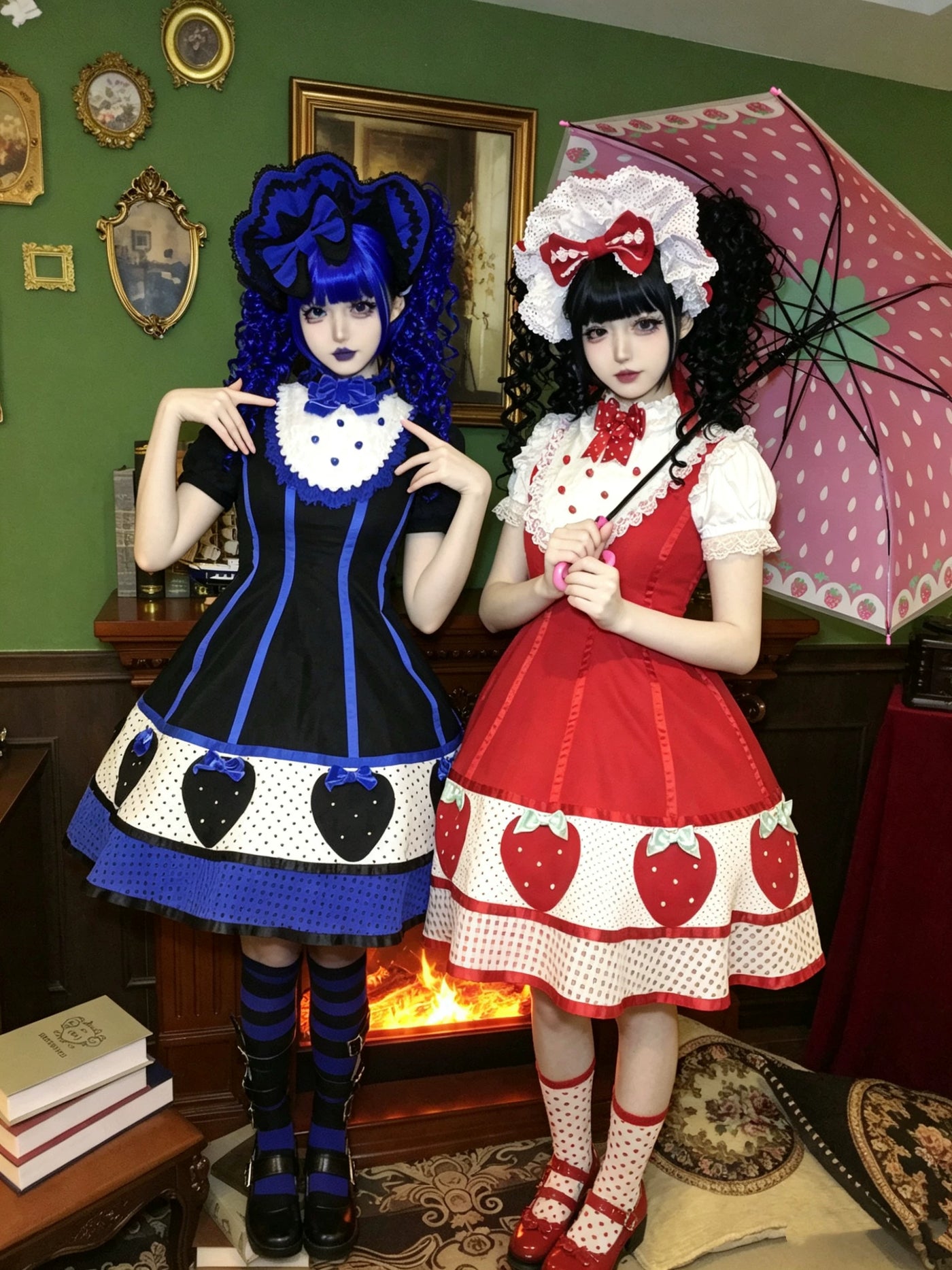 Tata Long Ear - Miss Strange Strawberry - JSK Dress with Strawberry Border Motif