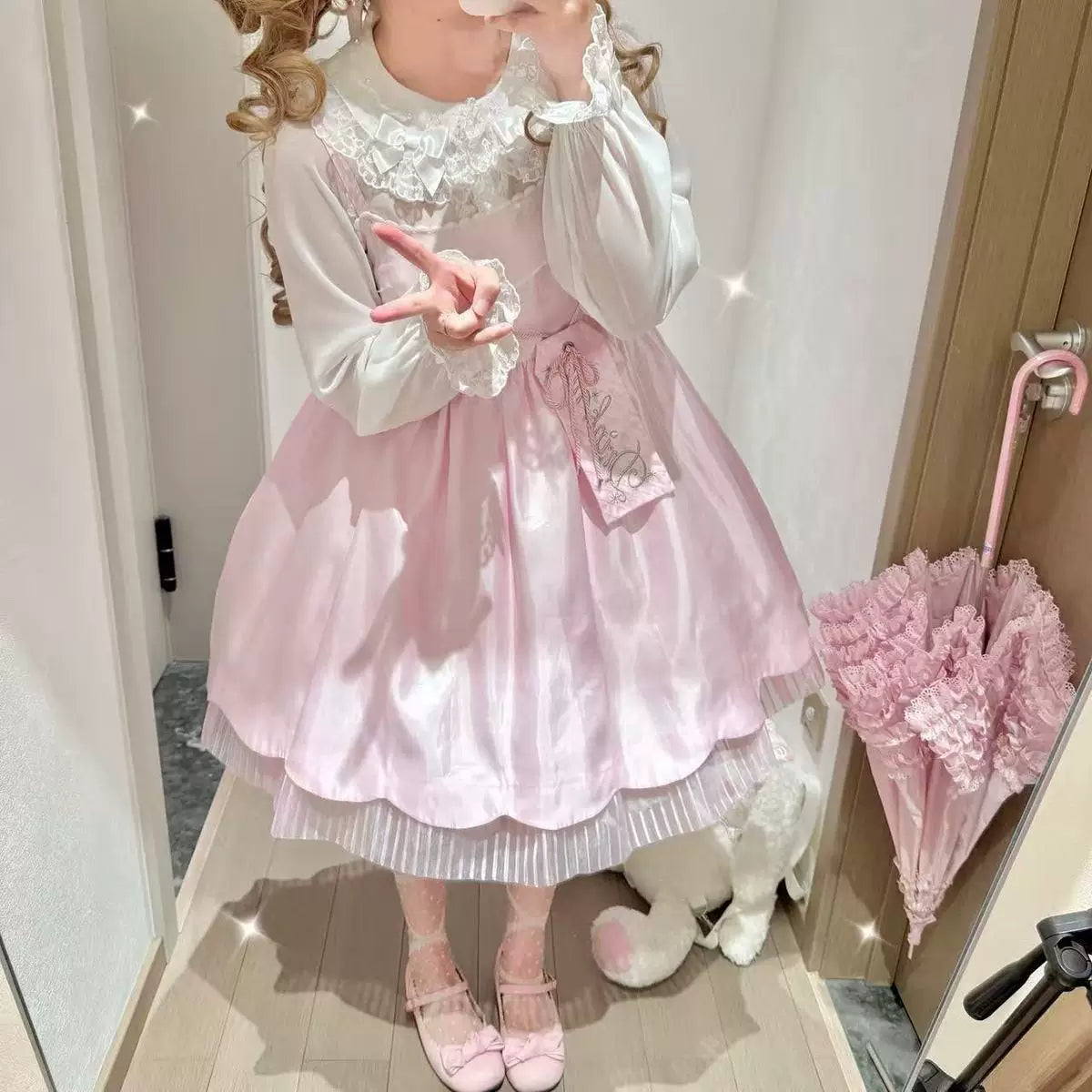 Sweetheart Dream Machine - Icy Translucent Pearl - Chiffon Blouse with Pearl Details