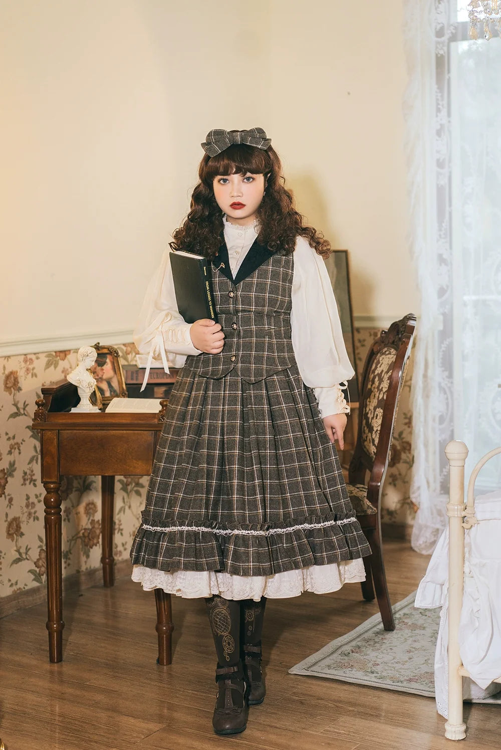 (BFM)Miss Point~Rose~Elegant Lolita Pliad Print Vest Customized custoimzed size dark brown grid 32510:385526