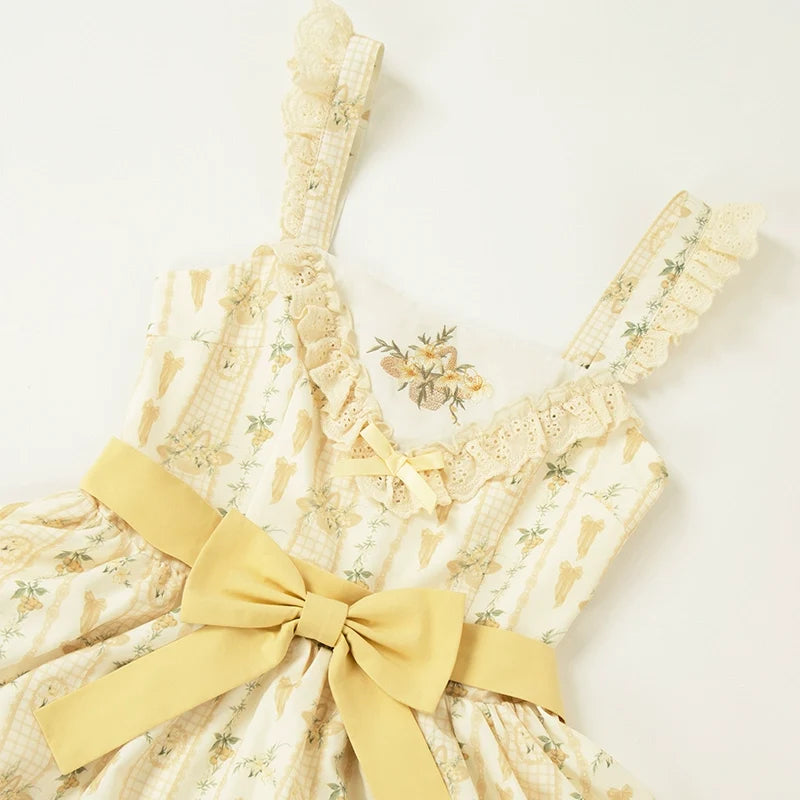 With PUJI - Letter and Poetry Sunflower Matters - Country Lolita JSK Embroidered Printed Lolita Dress