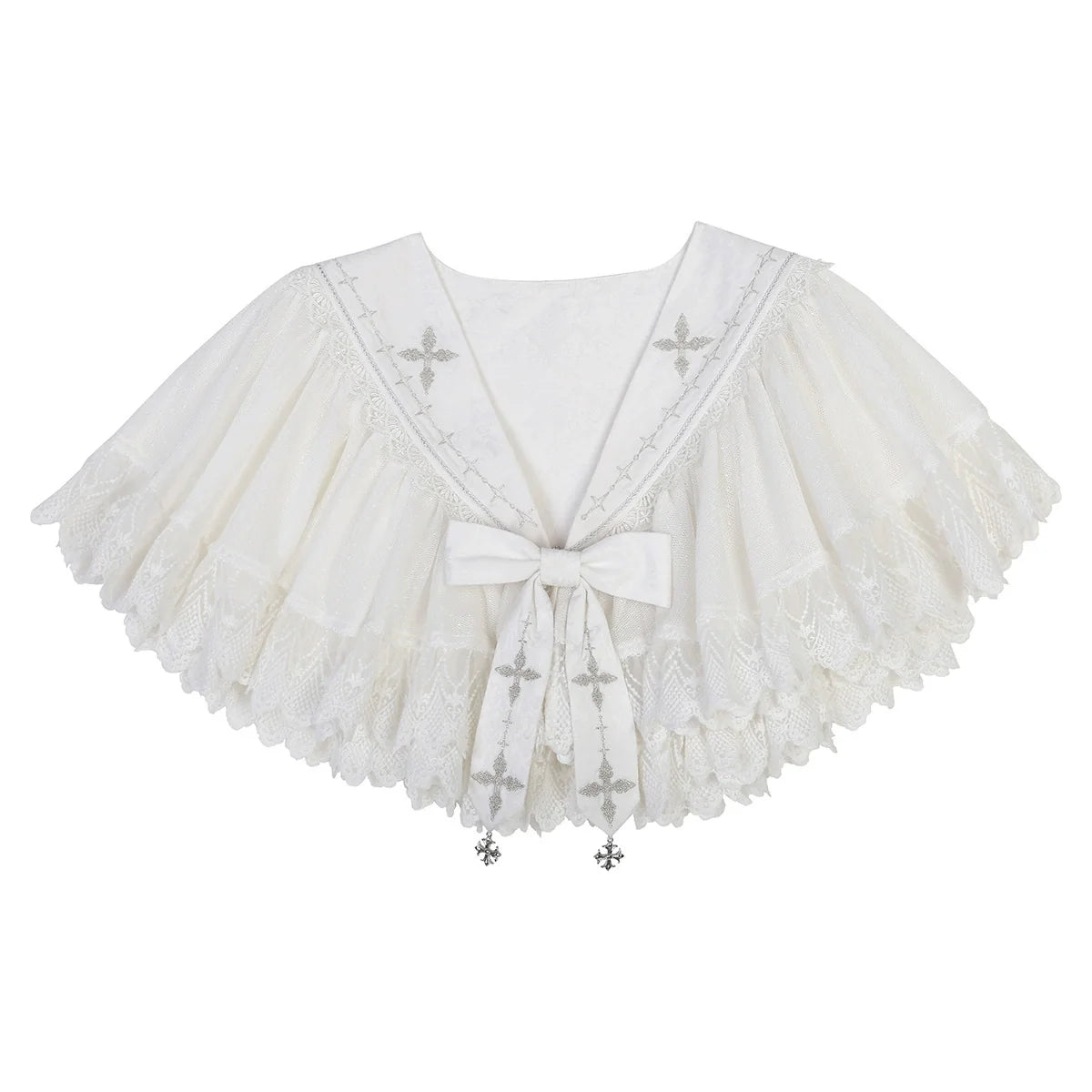 Matutu - Silent Church - Lolita Dress with cross motifs, church print, and a thin shawl