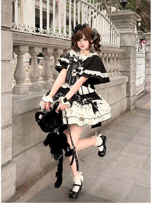 Creamy - Pastry Chef - Black JSK Dress Set with Cape and Bow