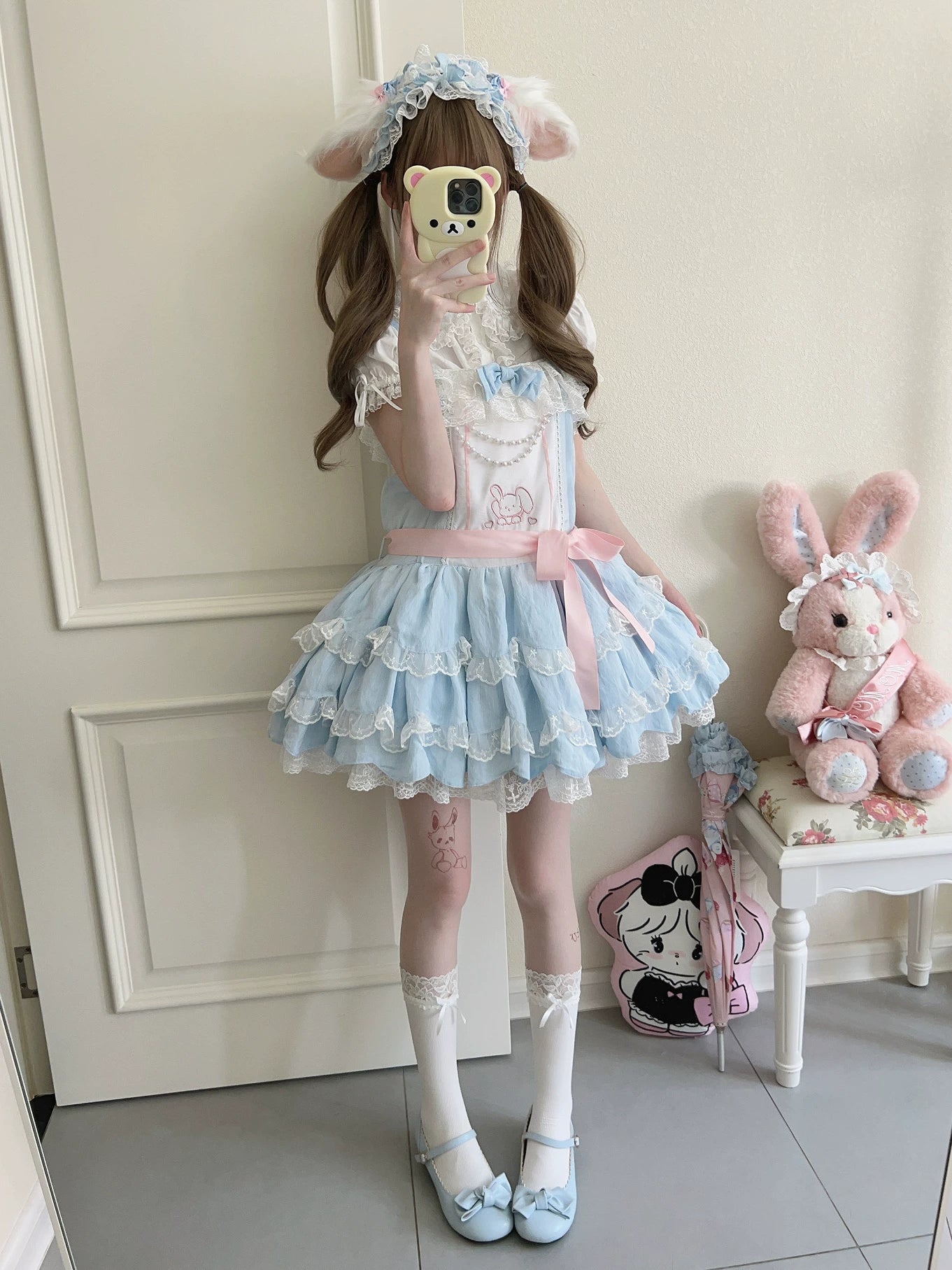 Tata Long Ear - Layered Rabbit - Blue JSK Dress with Layered Ruffles