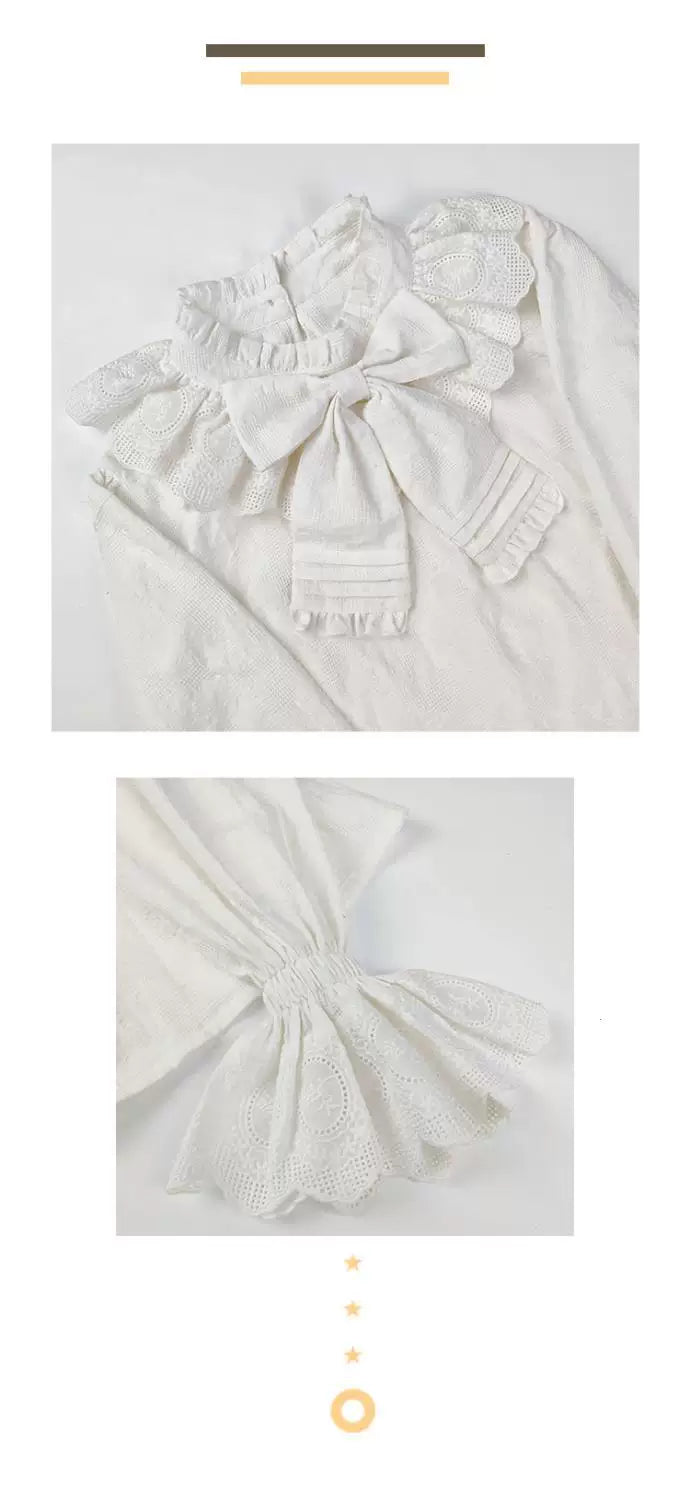 Sweetheart Dream Machine - Ruffle Bow - High-Neck Jacquard Blouse with a Centered Bow