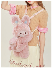 LambGuli - Rubitu Plush Friends - Pink Rabbit or White Lamb Plush Bag with Animal Motifs - (Flop Bag)Pink Rabbit - Medium