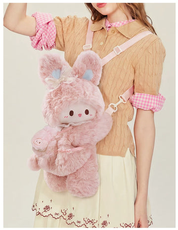 LambGuli - Rubitu Plush Friends - Pink Rabbit or White Lamb Plush Bag with Animal Motifs