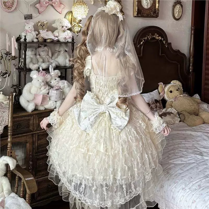Xiao Yuyu - Feather Ballad - Bridal JSK Dress with Layered Lace Ruffles
